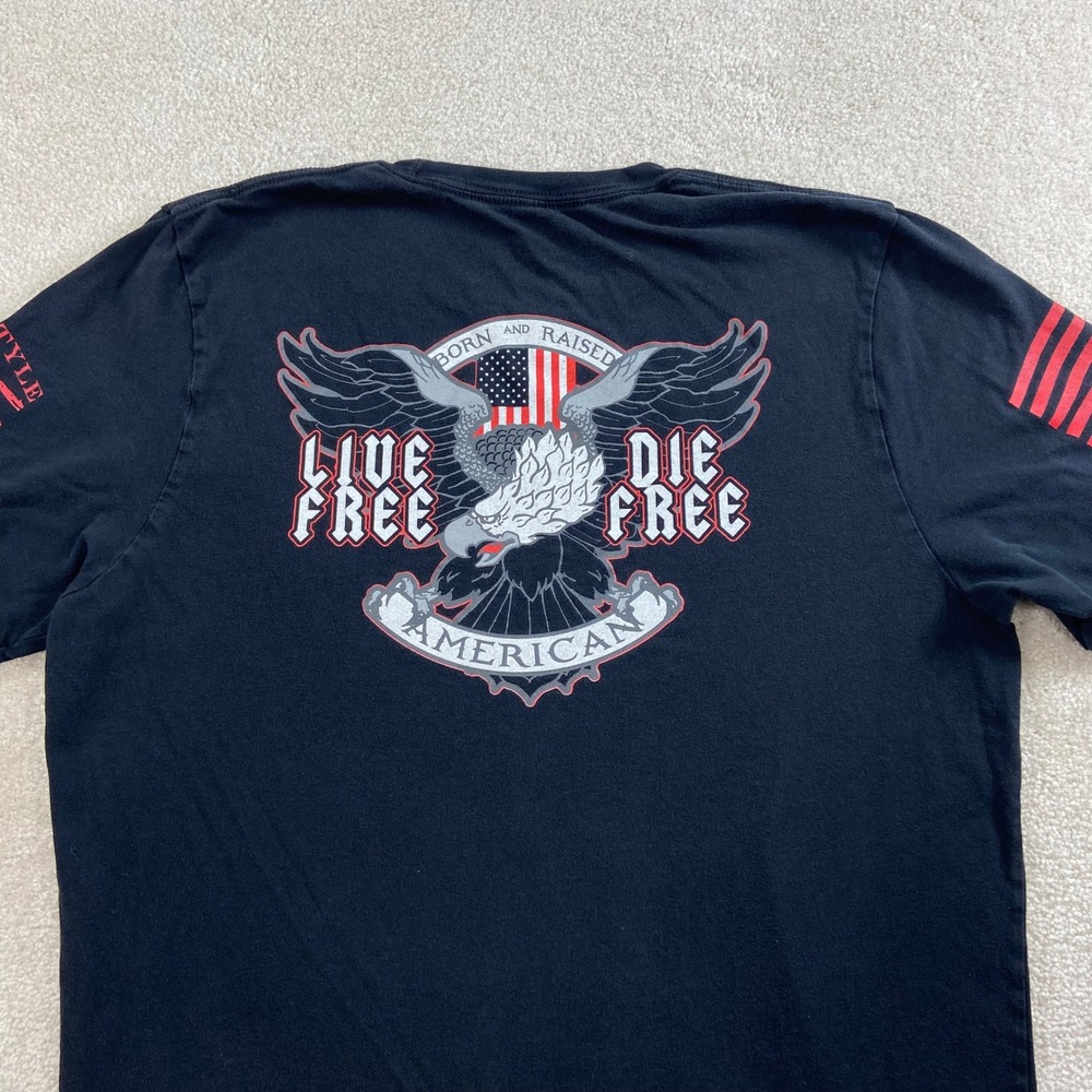 Grunt Style T-Shirt Mens Large Black Live Free Die Free Eagle Graphic Tee